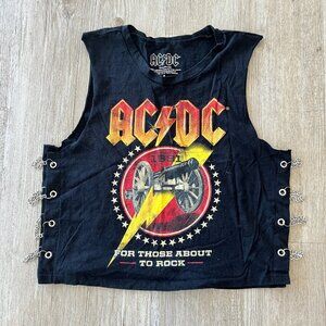 Womens ACDC Black Tank Top with Chain Sides - L